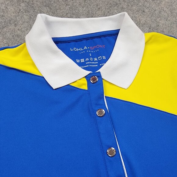 Lohla Sport Shirt Womens Small Blue Lemon White Performance Filippa Polo Top - Picture 2 of 13